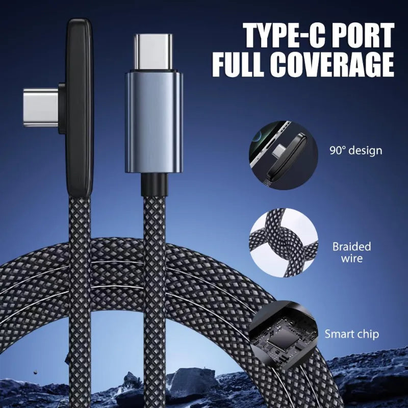 90-Degree Right Angle USB Type-C Cable | 100W Fast Charging Braided Data Wire for iPhone, Samsung & Xiaomi