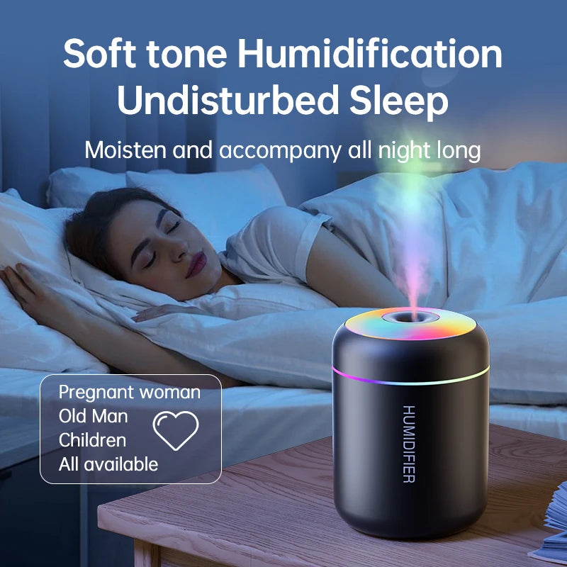 180ml Mini Air Humidifier | USB Portable Essential Oil Diffuser with RGB Atmosphere Light for Car & Bedroom