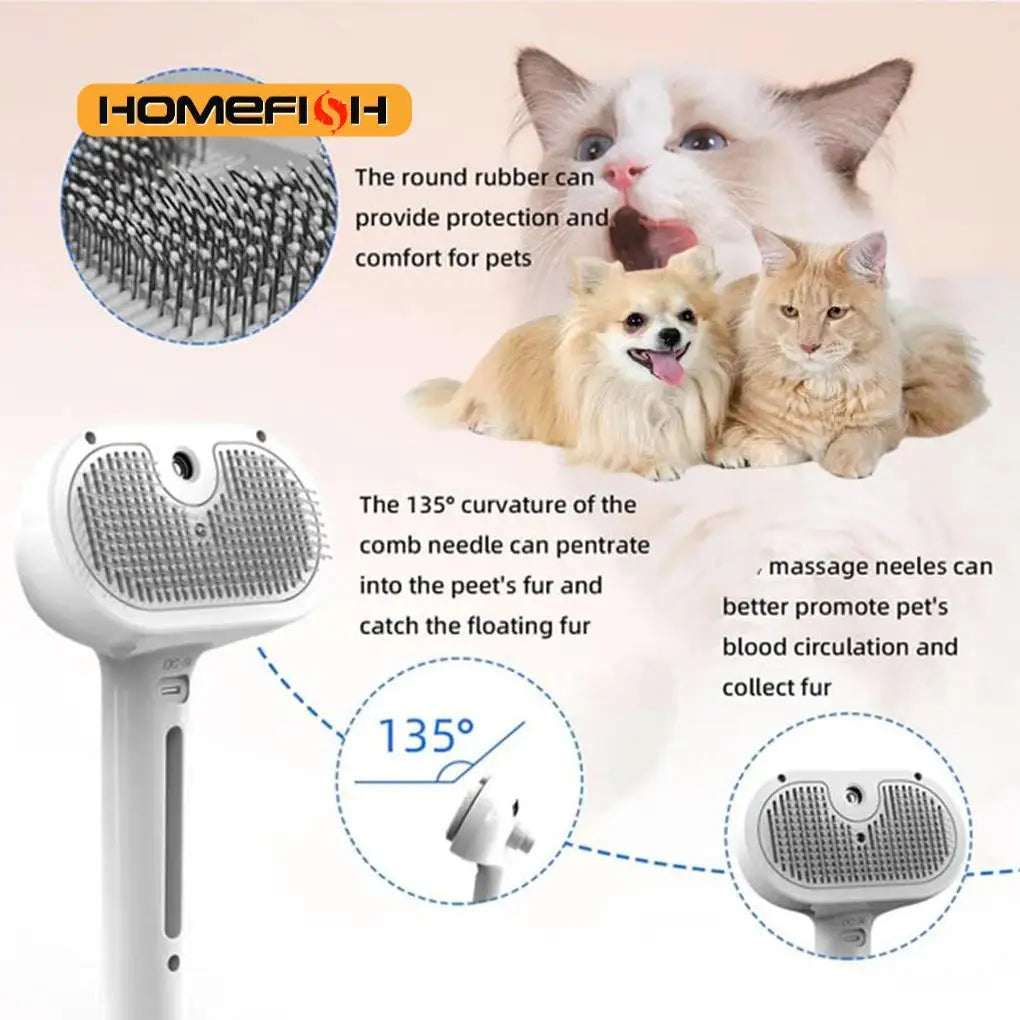 Steam Spray Dog Grooming Brush Luxury Pet Brush – 3-in-1 Grooming Tool