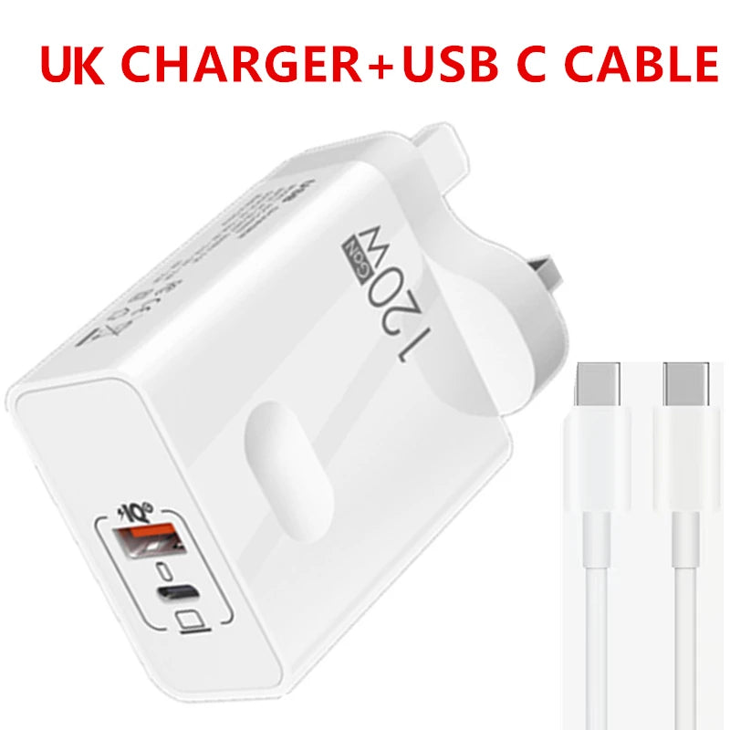 120W USB-C GaN Fast Charger | PD + QC 3.0 Dual Port Wall Adapter