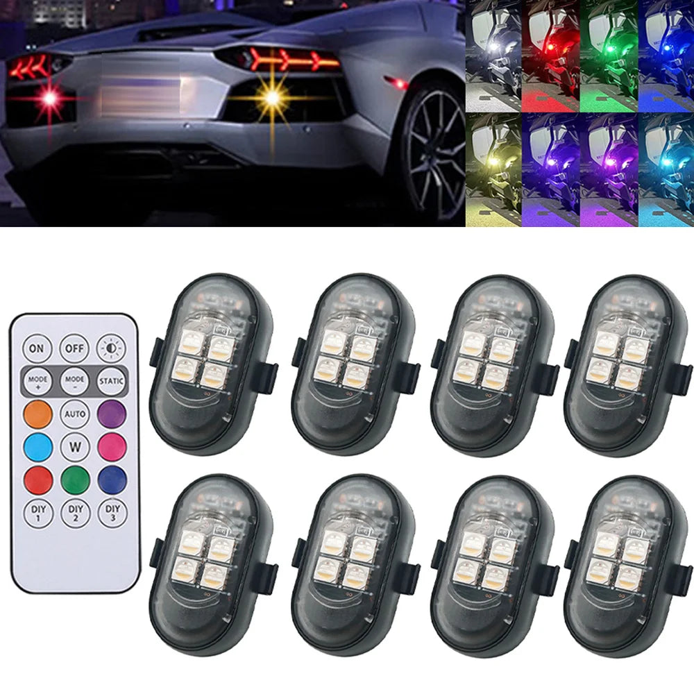 Wireless Remote Control 4LED Strobe Lights Waterproof USB Rechargeable Warning Lamp Set