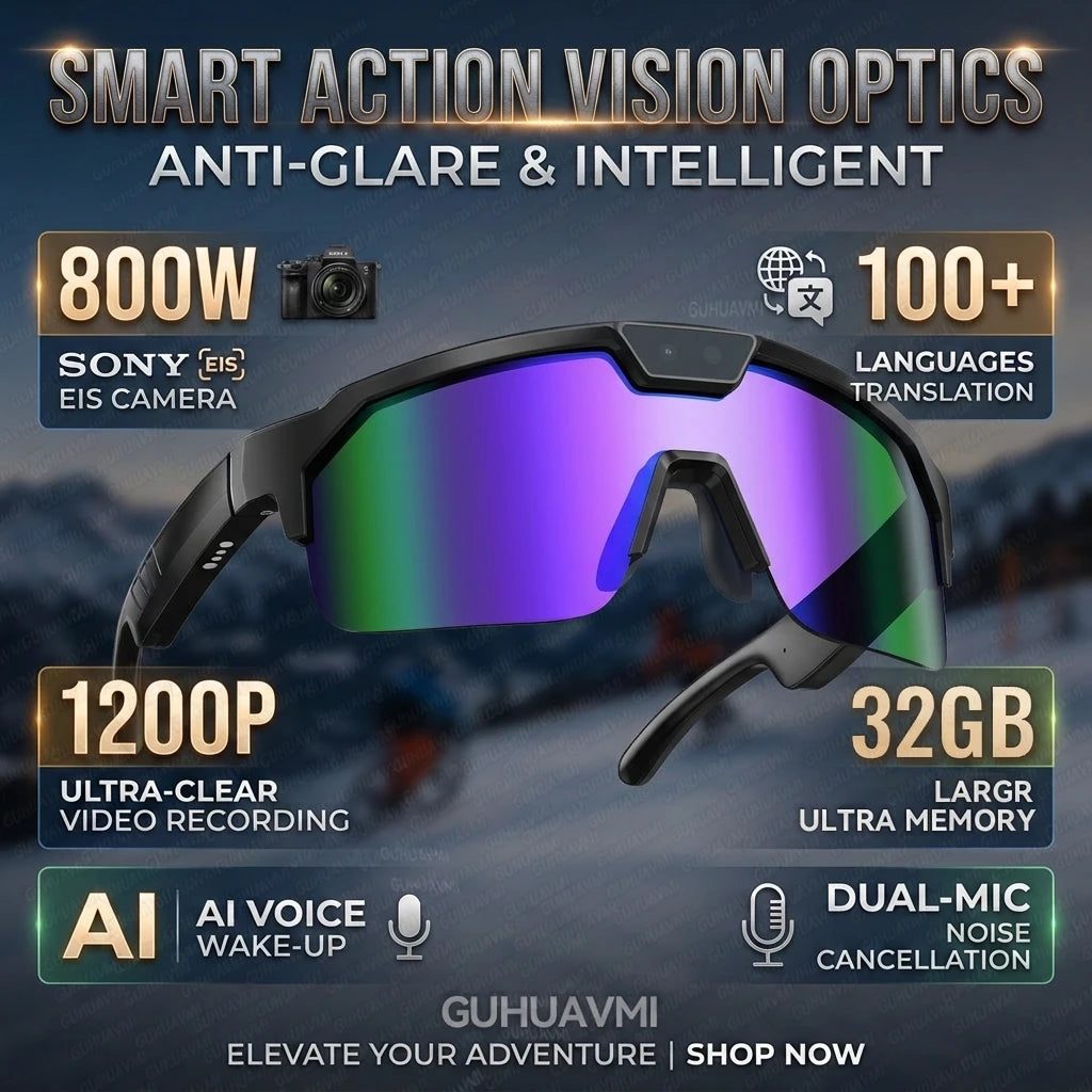 Next-Gen Cycling Smart Glasses with 4K HD Anti-Shake Camera | UV400 Polarized Sport Sunglasses with 3D Speakers & AI Translation