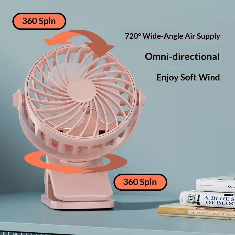 HOMEFISH Portable Clip Fan 720° – Rechargeable, Hanging & Integrated Night Light