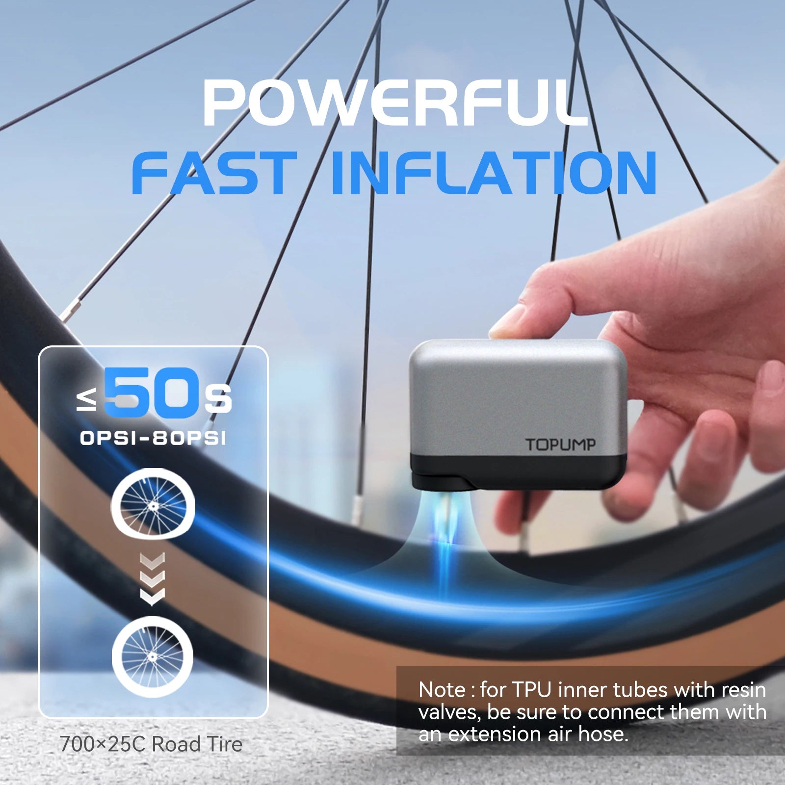 Topump TB2 Bicycle Tire Inflator – Ultra-Portable 120PSI Mini Pump