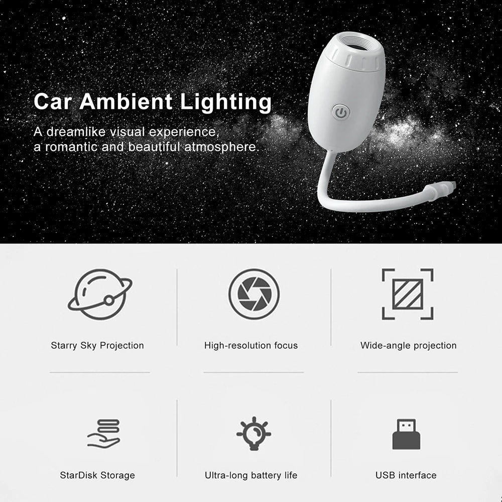 USB Car Atmosphere Projector Light | Car Interior Ambient Light & LED Starry Saturn Galaxy Lamp