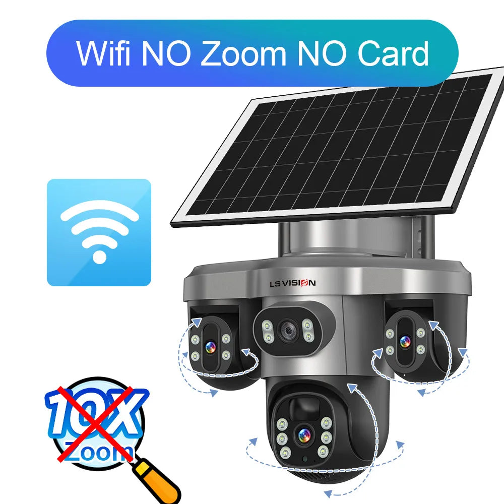 LS VISION 20MP 10X Optical Zoom Three PTZ Lens Solar Security Camera
