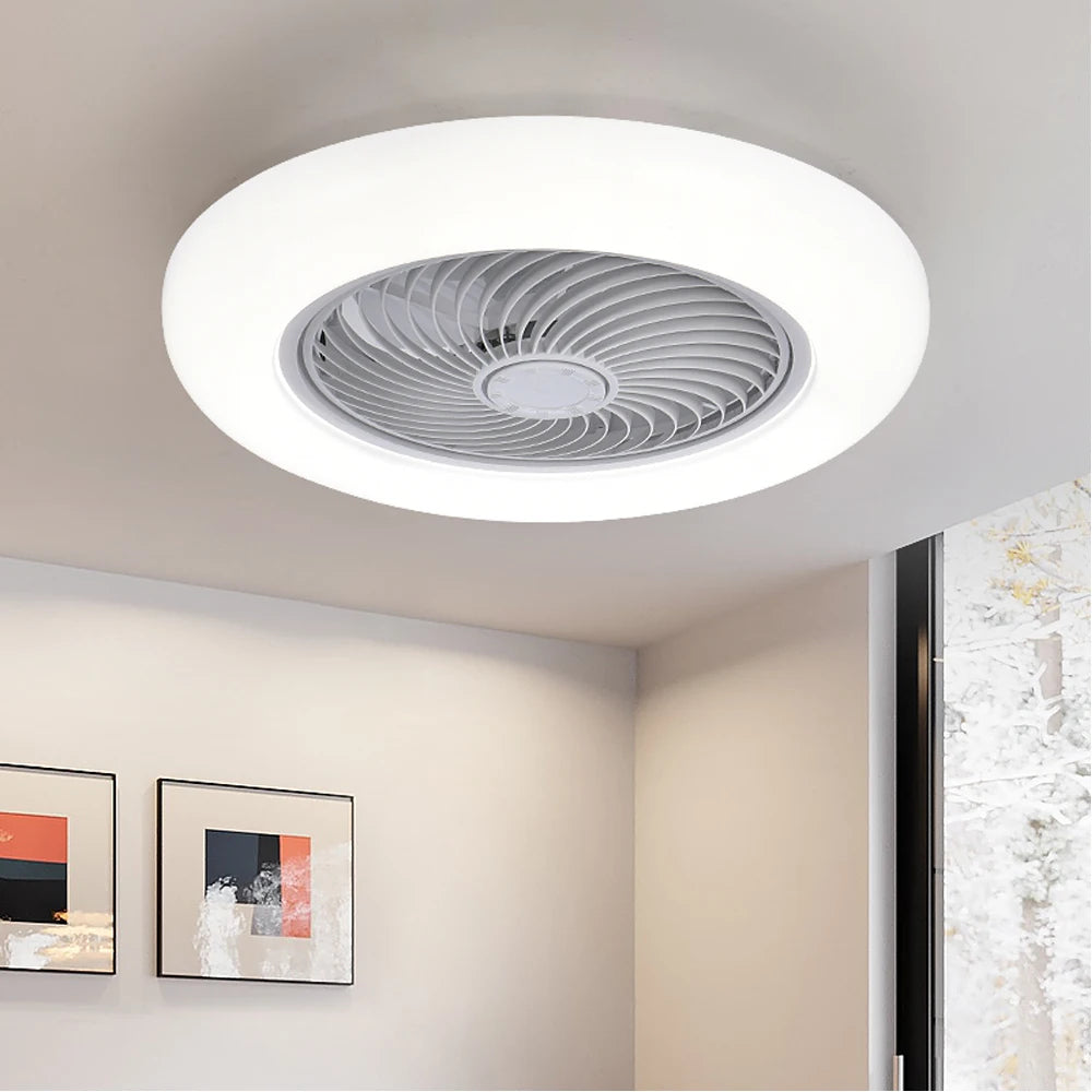 Smart Ceiling Fan with LED Light | Silent 52cm Invisible Blade Flush Mount Fan with Remote Control