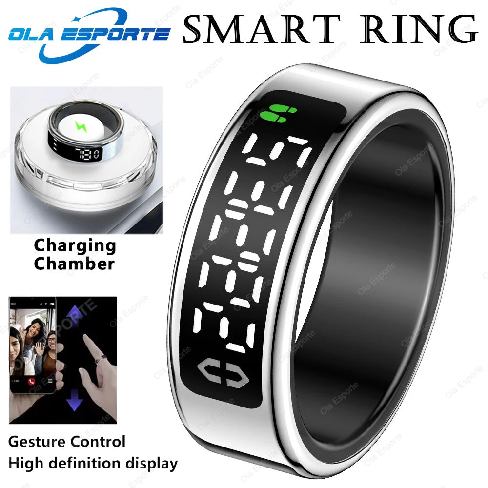 New R12 Wireless Smart Ring for Men & Women | LED Display Screen Health Monitor & 5ATM Waterproof Smartring