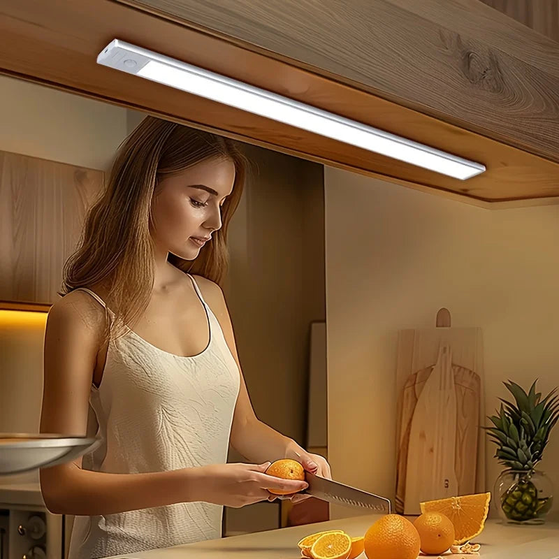 LED Motion Sensor Under-Cabinet Light | Wireless Metal Night Lamp with 3 Color Temperatures & USB Rechargeable Battery for Kitchen, Bedroom & Closets