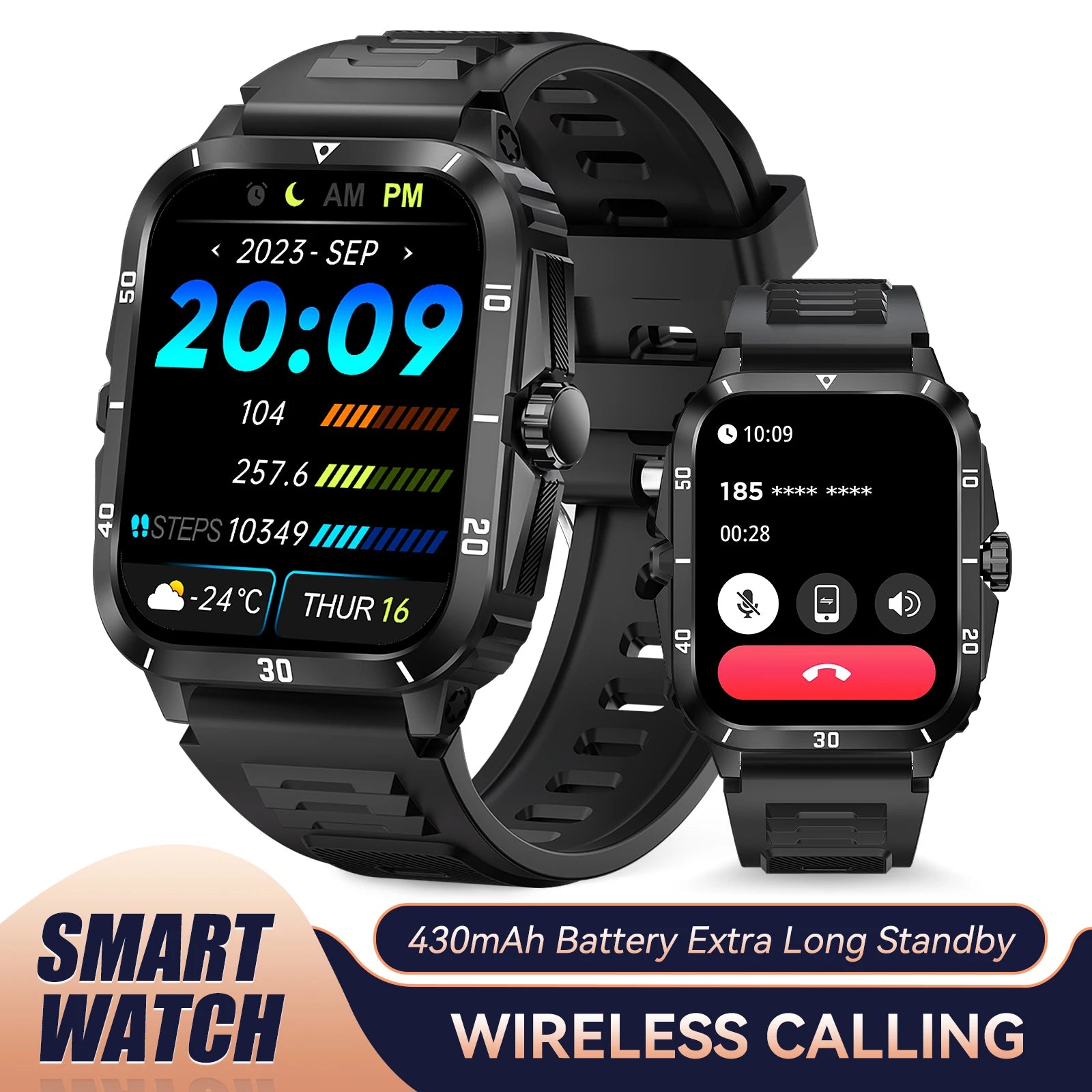 EIGIIS KT71 Rugged Smart Watch for Men | 1.96" HD Screen, Bluetooth Calling & Health Tracking (Black/Orange)