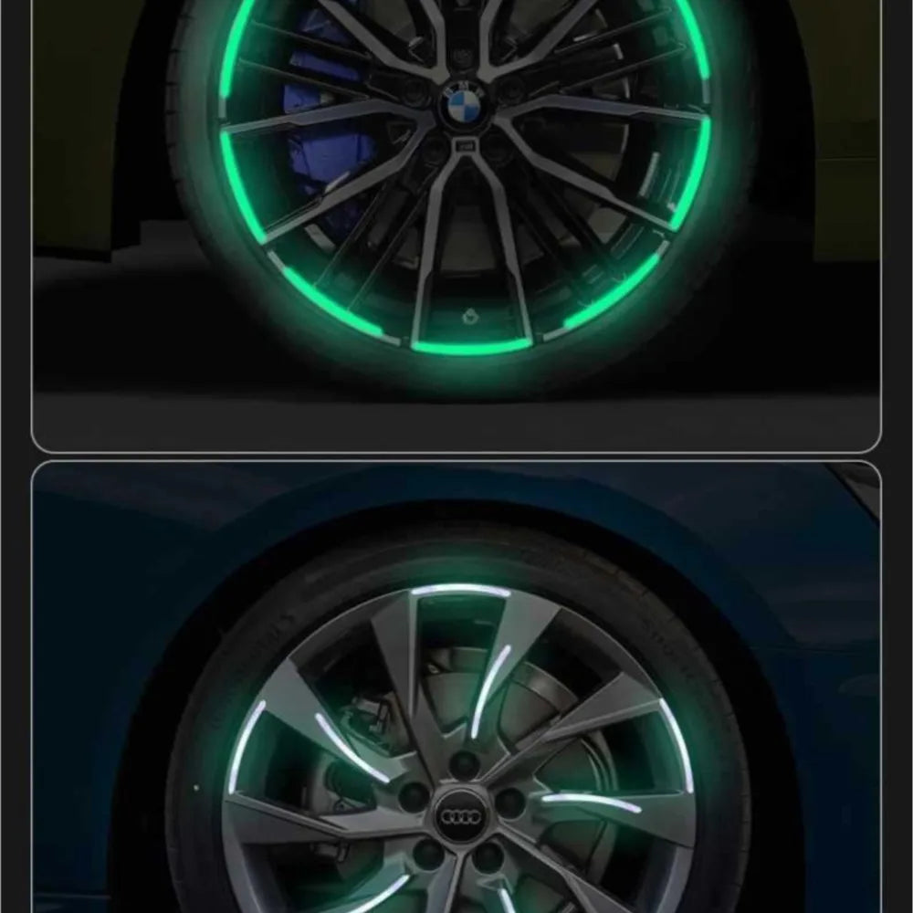 20pcs Car Wheel Hub Reflective Sticker Set | Luminous Tire Rim Safety Strips for Night Driving