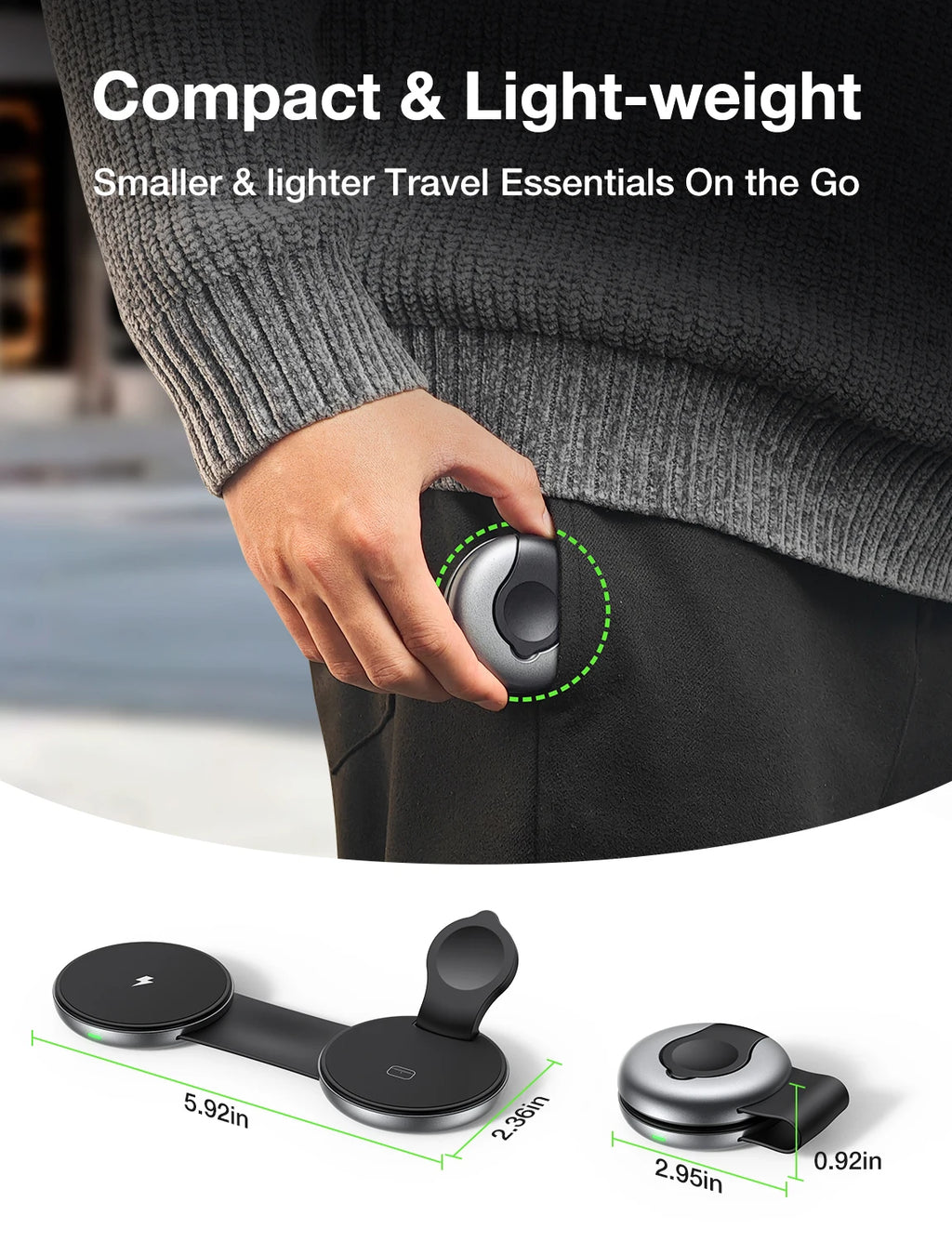 AUFU 3-in-1 Foldable Magnetic Wireless Charging Station | 15W Fast Travel Charger Stand
