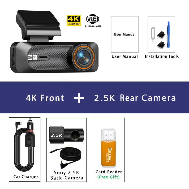 Maxtoss Ultra HD 4K Dual Camera Portable Car DVR | WiFi Dash Cam with ADAS & GPS Tracking