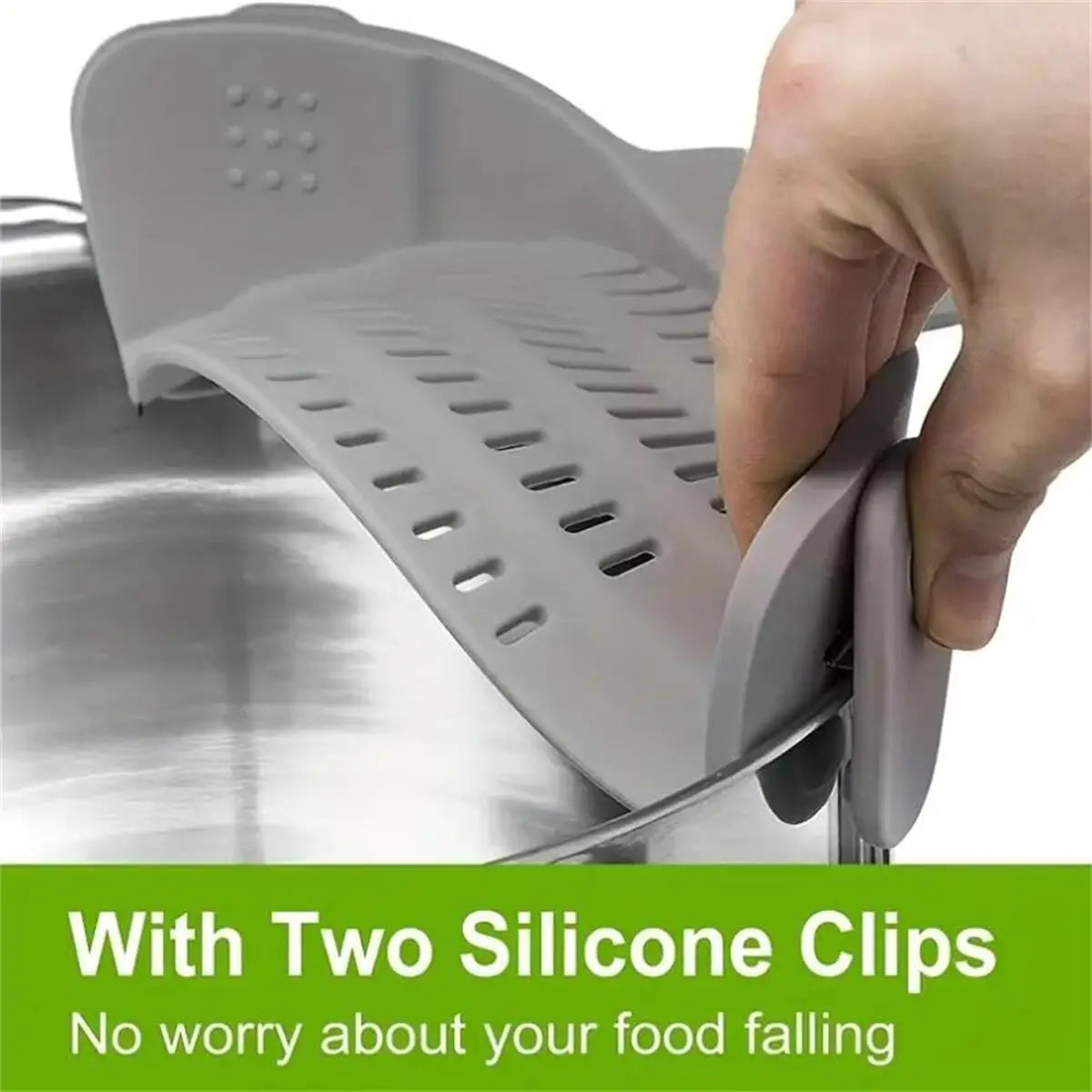 Snap-On Silicone Pot Strainer | Universal Adjustable Clip-On Food Strainer for Pots, Pans & Bowls
