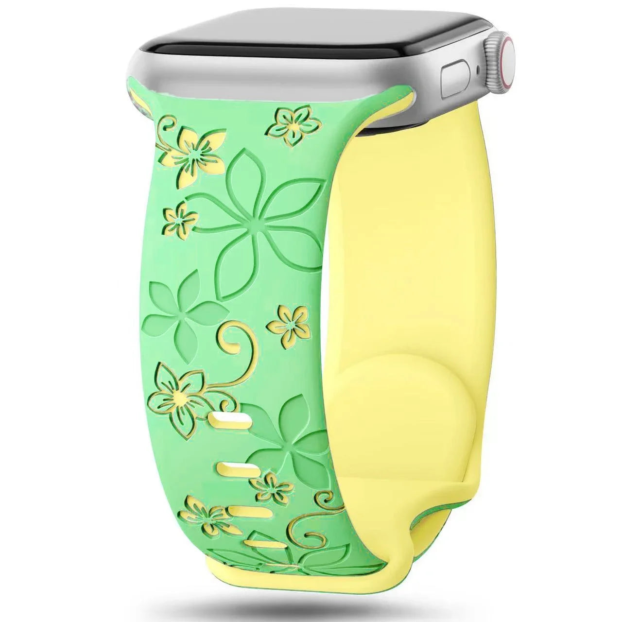 Floral Engraved Silicone Band for Apple Watch | Two-Tone Designer Replacement Strap for Series 1-11, SE & Ultra (38mm - 49mm)