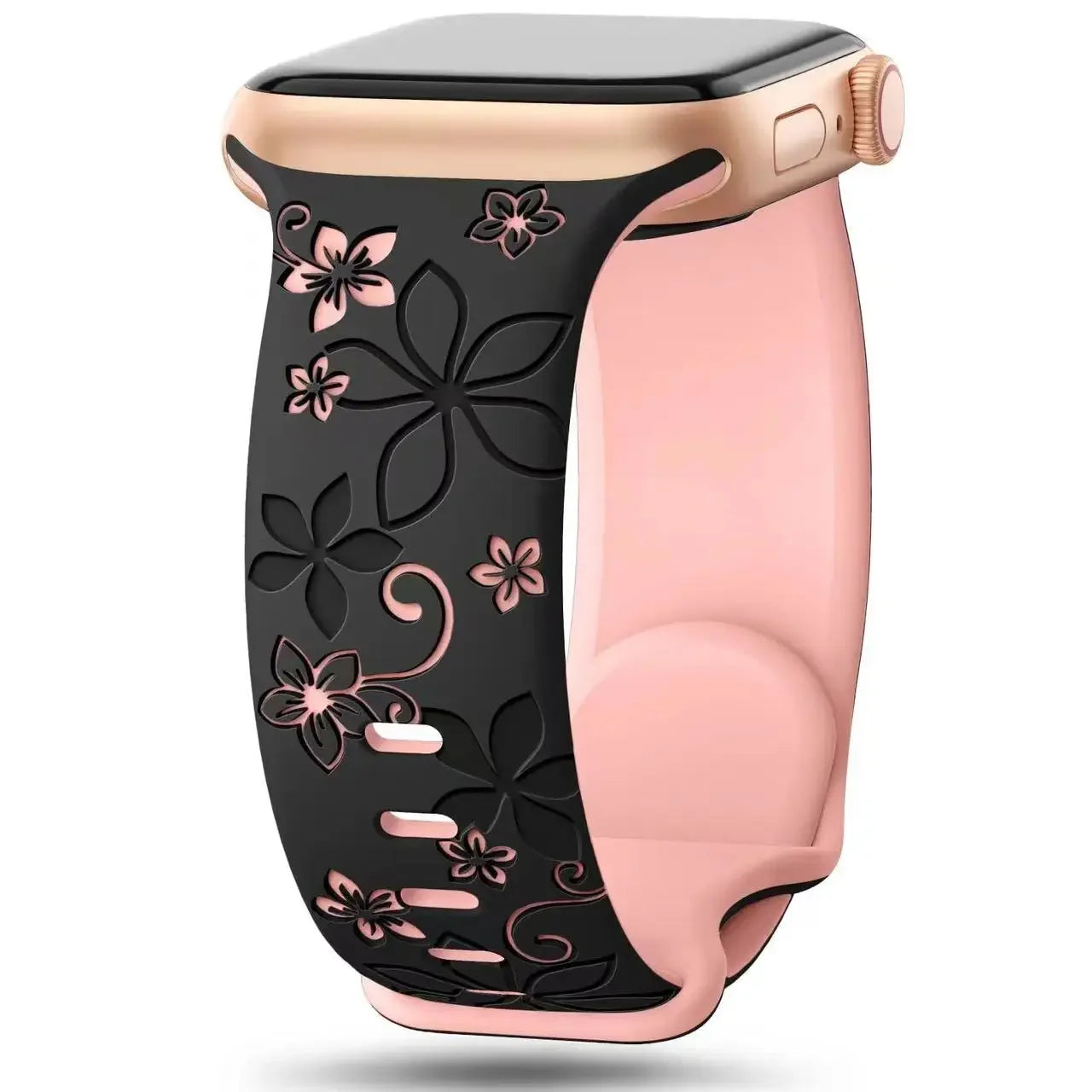 Floral Engraved Silicone Band for Apple Watch | Two-Tone Designer Replacement Strap for Series 1-11, SE & Ultra (38mm - 49mm)