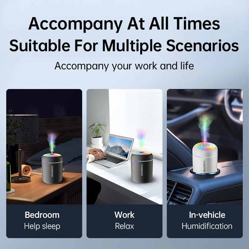 180ml Mini Air Humidifier | USB Portable Essential Oil Diffuser with RGB Atmosphere Light for Car & Bedroom