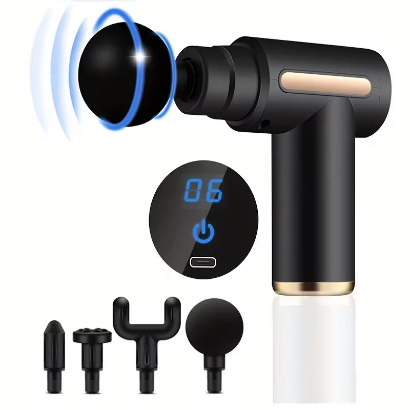 Portable Electric Massage Gun – LED Touch & 4 Interchangeable Heads