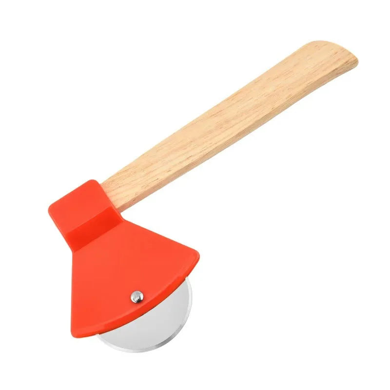 Axe-Shaped Stainless Steel Pizza Cutter Slicer with Bamboo Handle