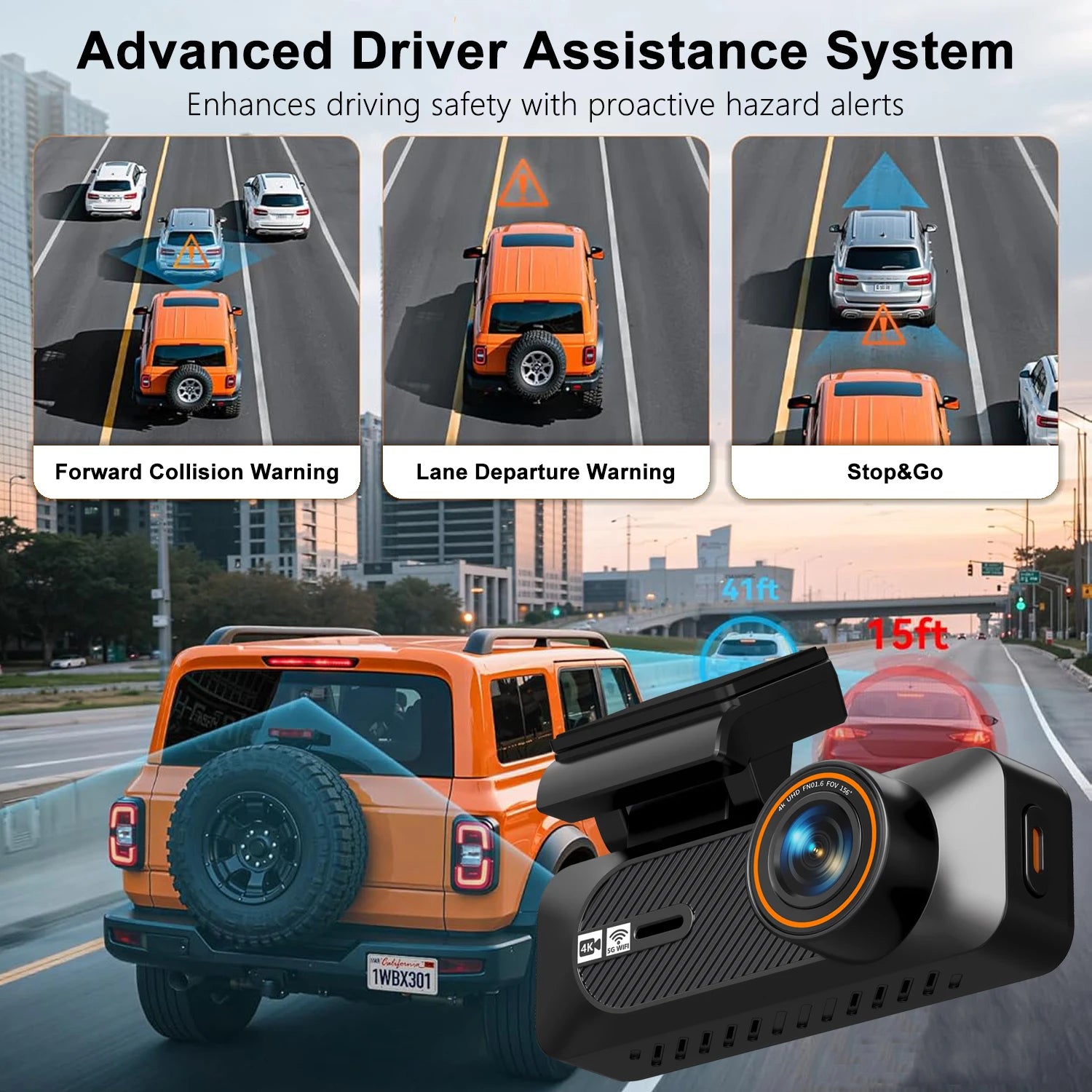 Maxtoss Ultra HD 4K Dual Camera Portable Car DVR | WiFi Dash Cam with ADAS & GPS Tracking