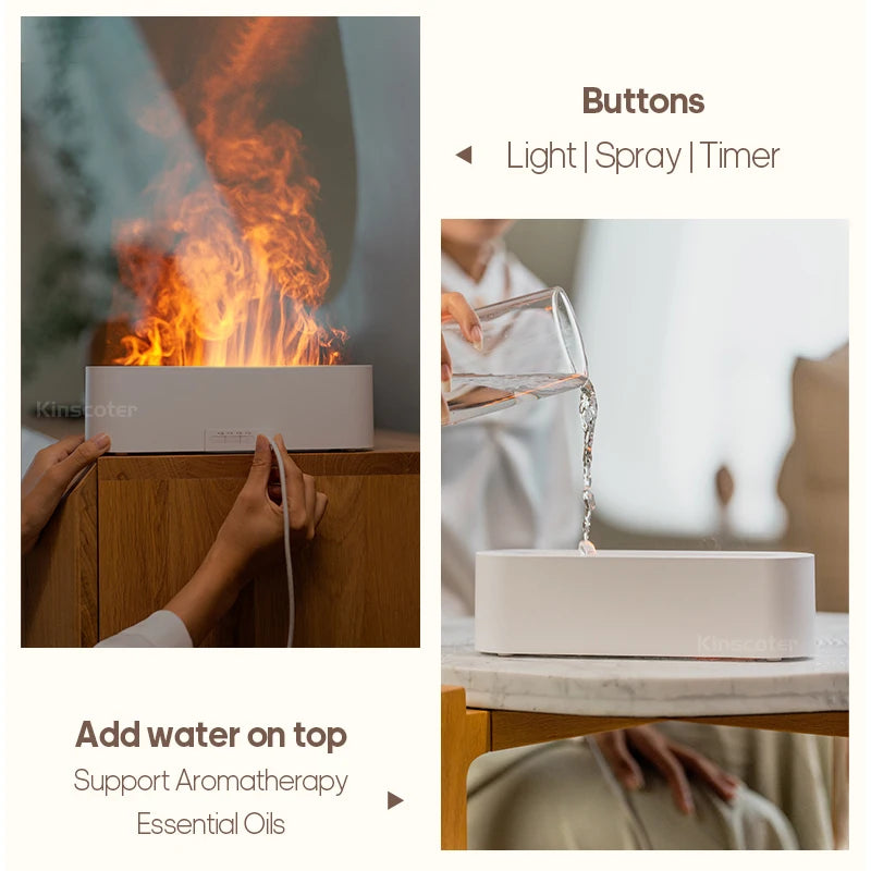 KINSCOTER Flame Essential Oil Aroma Diffuser | Ultrasonic Cool Mist Air Humidifier with RGB Realistic Fire Light
