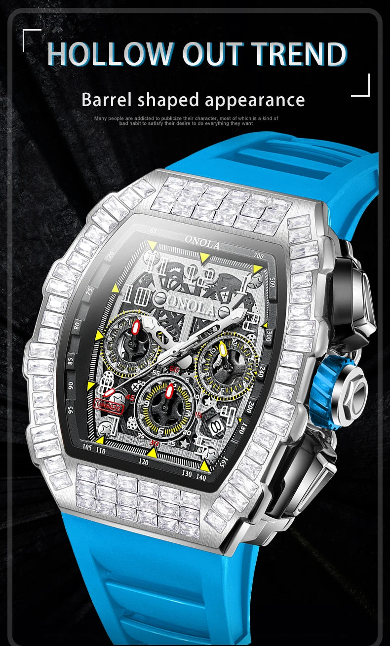 ONOLA Luxury Automatic Men’s Watch | Iced-Out Skeleton Dial Italian Design | Sport & Military Mechanical Wristwatch