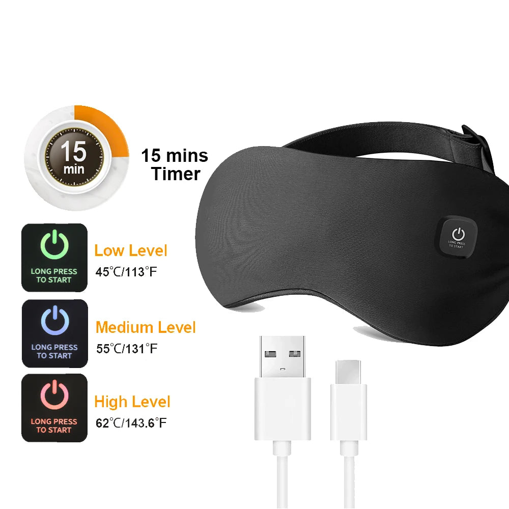 USB Heated Hot Compress Eye Mask | Digital Temperature Control Eye Shade for Dry Eyes & Strain Relief