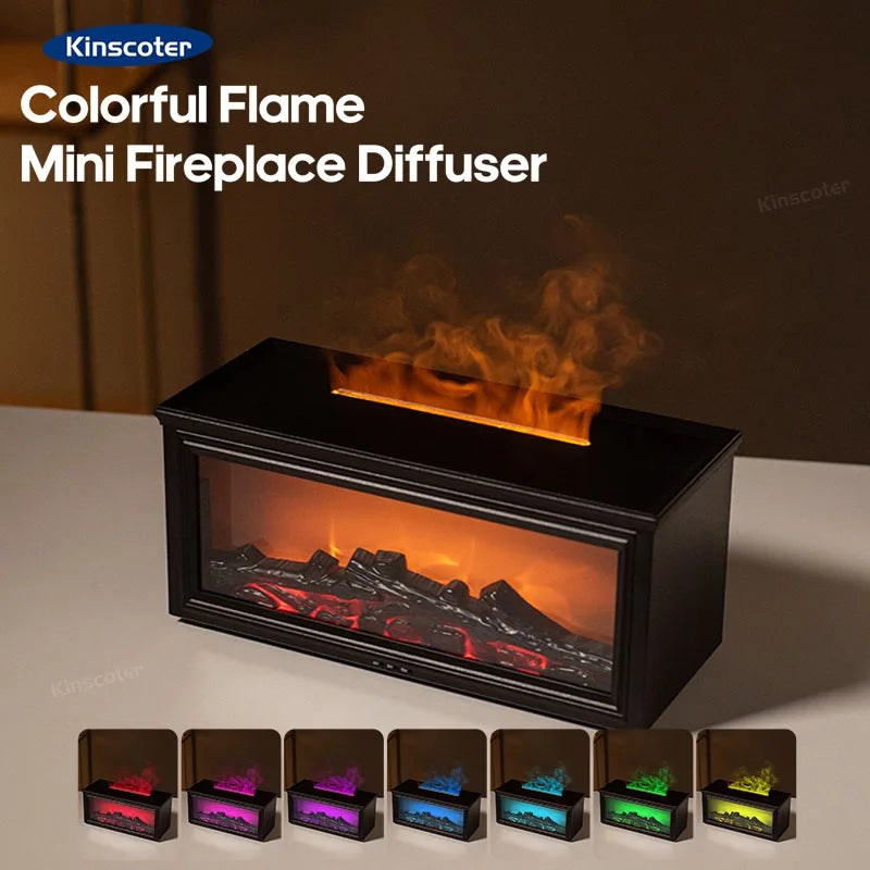 Kinscoter Colorful Flame Mini Fireplace Diffuser | Simulated Fireplace Aroma Diffuser & Ultrasonic Air Humidifier with Remote Control