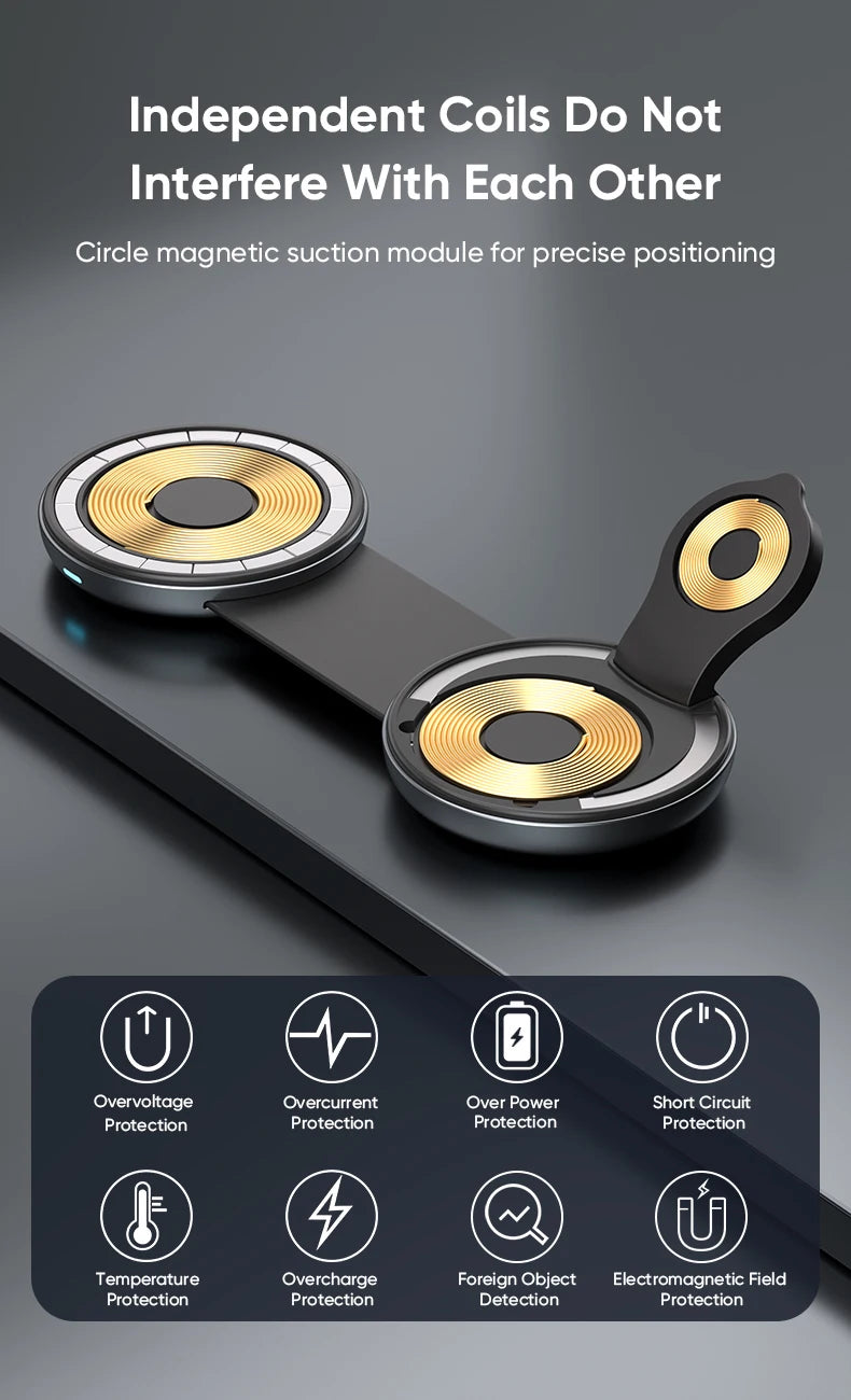 AUFU 3-in-1 Foldable Magnetic Wireless Charging Station | 15W Fast Travel Charger Stand