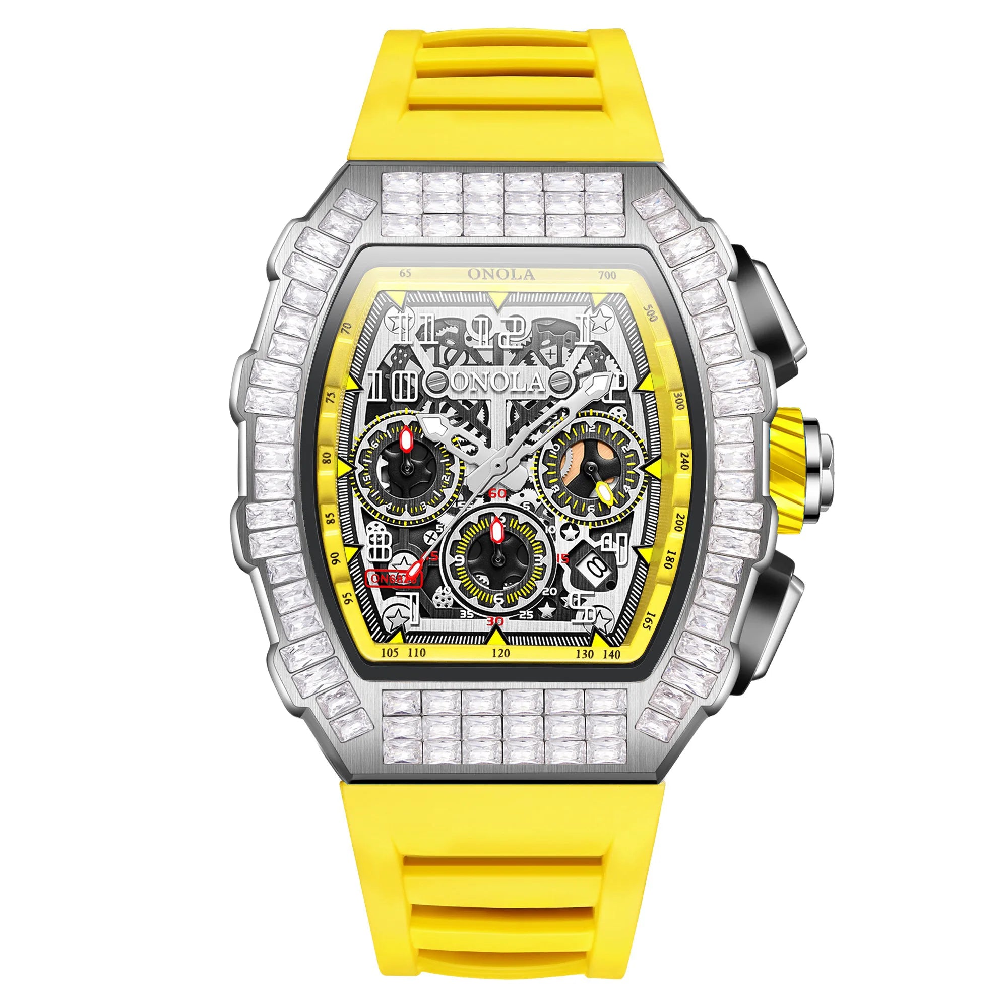 ONOLA Luxury Automatic Men’s Watch | Iced-Out Skeleton Dial Italian Design | Sport & Military Mechanical Wristwatch