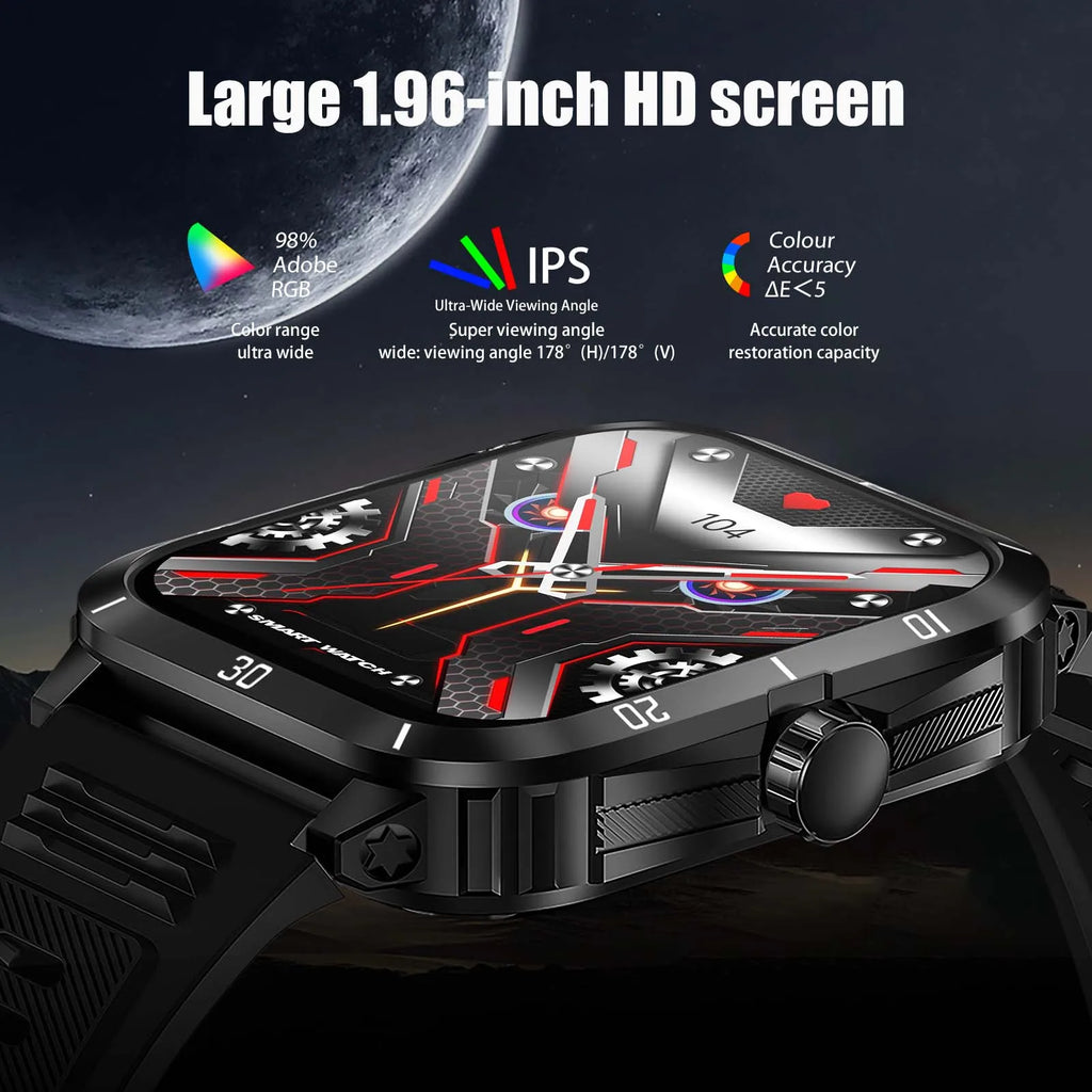 EIGIIS KT71 Rugged Smart Watch for Men | 1.96" HD Screen, Bluetooth Calling & Health Tracking (Black/Orange)