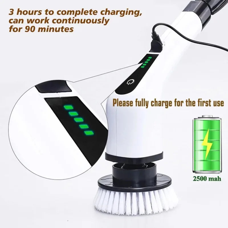Multi-Function Electric Cleaning Brush – 9 Replacement Heads & Telescopic Rod