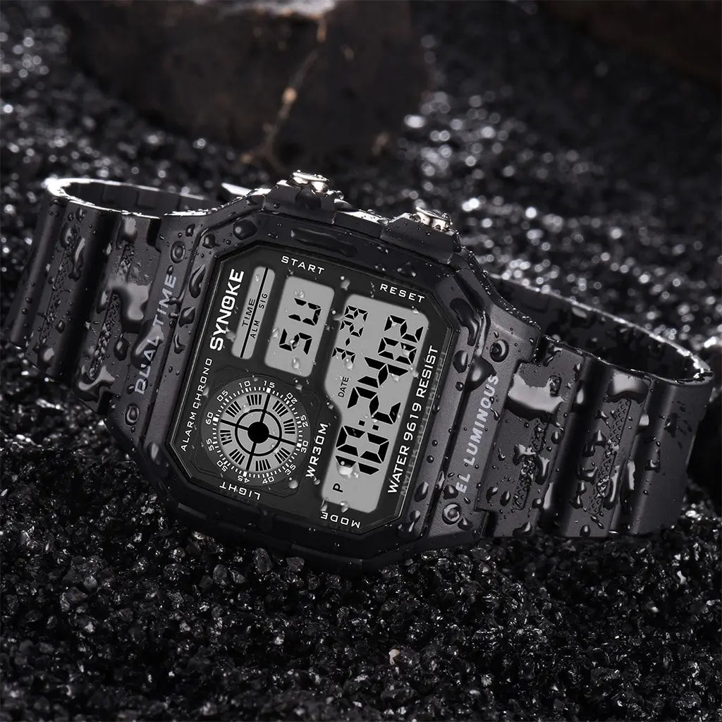 SYNOKE Men's Military Digital Sports Watch | Waterproof Chronograph with EL Luminous Display & Square Rubber Case