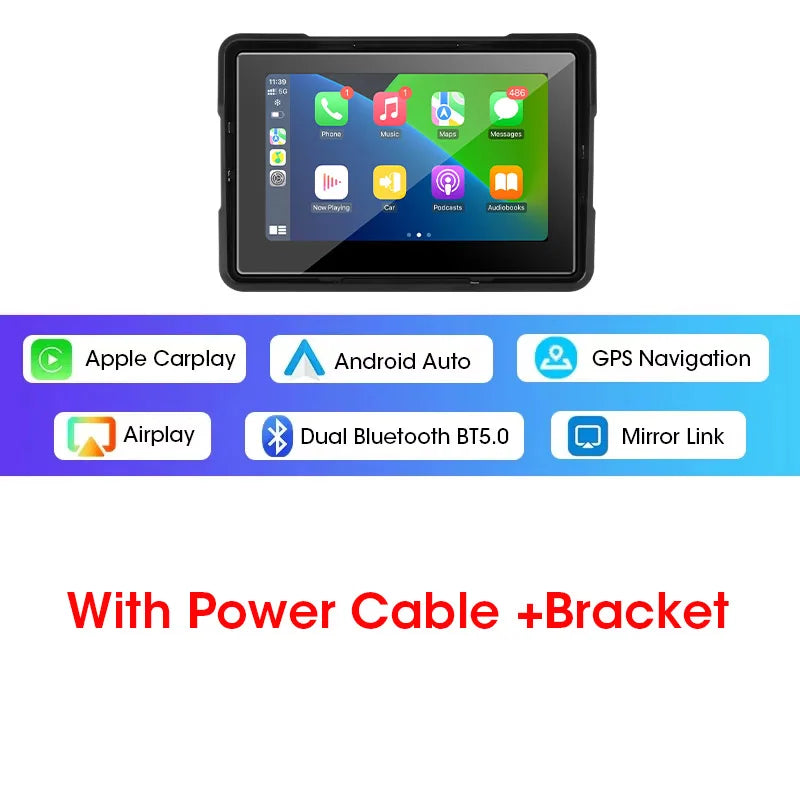 Jansite 5"/7" Motorcycle CarPlay & Android Auto GPS Monitor – IPX7 Waterproof DVR