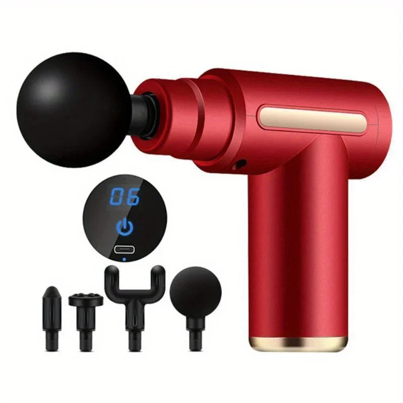 Portable Electric Massage Gun – LED Touch & 4 Interchangeable Heads