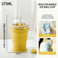 Portable 2-in-1 Folding Silicone Ice Ball Cup | Collapsible Ice Sphere Mold Water Bottle with Straw Lid
