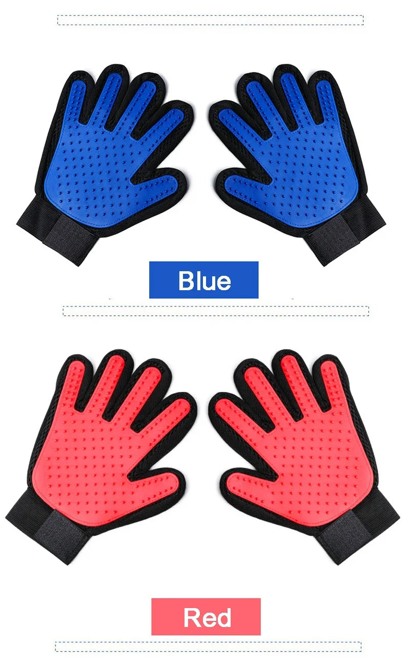 Silicone Pet Grooming Gloves – Hair Brush & Remover for Dogs & Cats