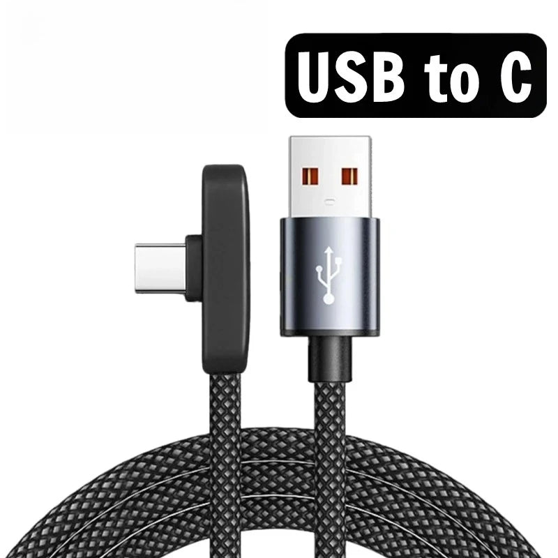90-Degree Right Angle USB Type-C Cable | 100W Fast Charging Braided Data Wire for iPhone, Samsung & Xiaomi