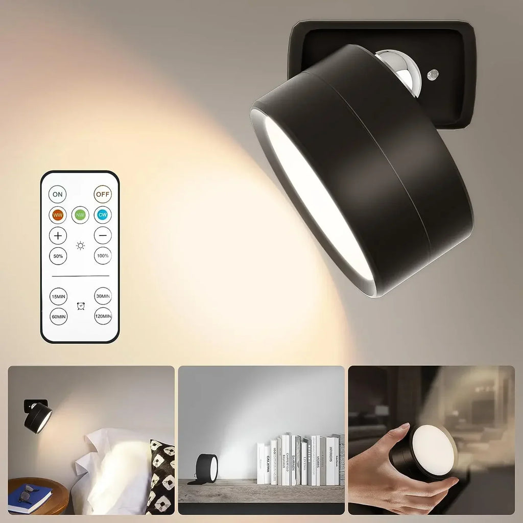 LED Magnetic Wall Sconce Light | Rechargeable Dimmable Wall-Mounted Lamp with Remote & 360° Rotation