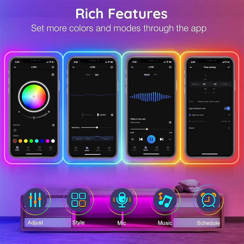 DC24V RGB LED Neon Rope Lights | Flexible Color Changing Music Sync App Control Strip