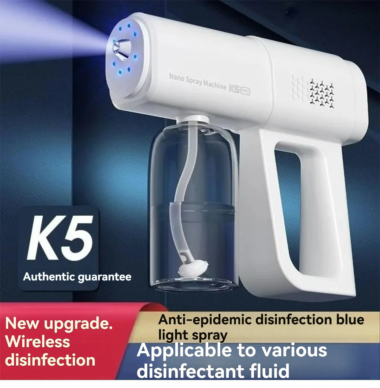 K5 Wireless Nano Blue Light Steam Spray Gun – Portable Atomizing Sterilizer