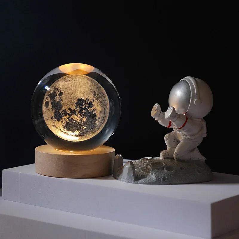 USB LED Galaxy Crystal Ball Night Light – 3D Moon Lamp Home Decor