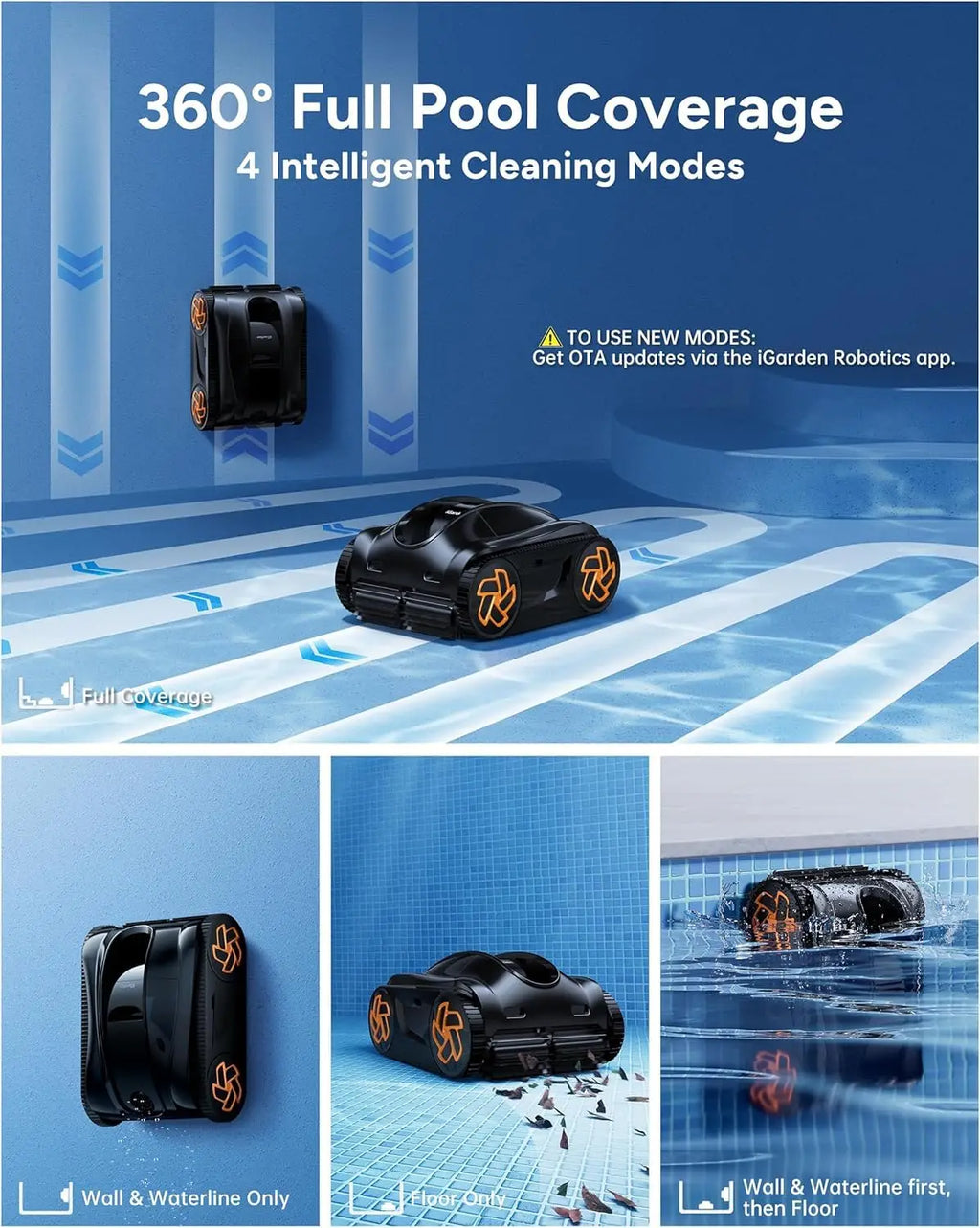 4-in-1 Cordless Robotic Pool Cleaner – Smart App Control Vacuum