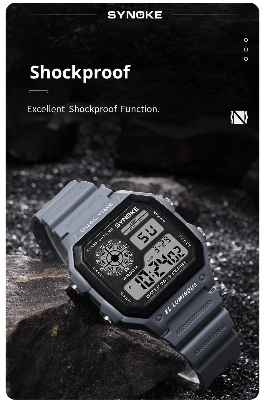 SYNOKE Men's Military Digital Sports Watch | Waterproof Chronograph with EL Luminous Display & Square Rubber Case
