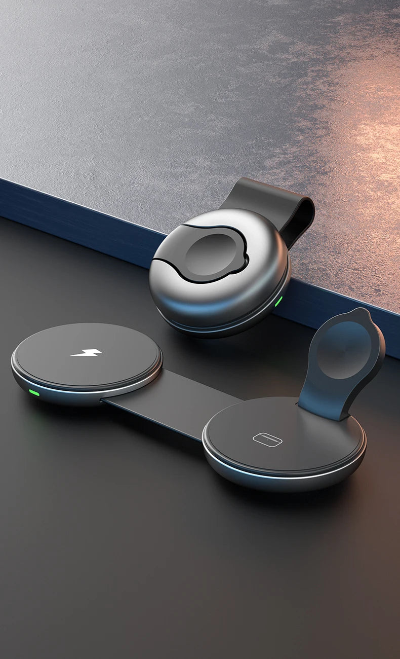 AUFU 3-in-1 Foldable Magnetic Wireless Charging Station | 15W Fast Travel Charger Stand