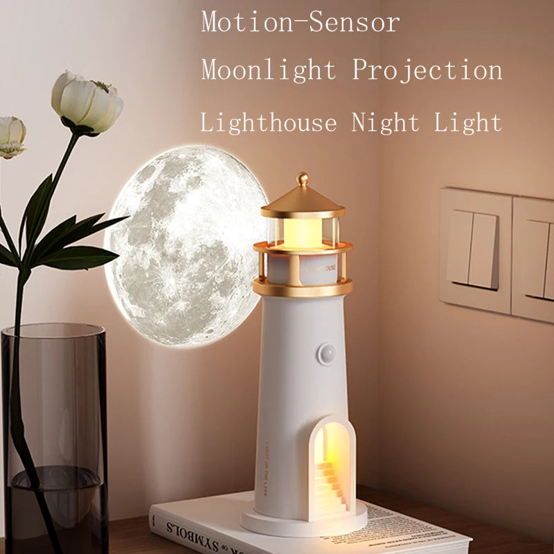 Lighthouse Moon Projector Lamp | Bluetooth Speaker, Motion Sensor & Remote Control Ambient Light
