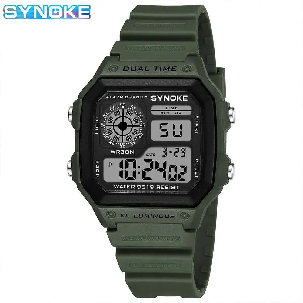 SYNOKE Men's Military Digital Sports Watch | Waterproof Chronograph with EL Luminous Display & Square Rubber Case