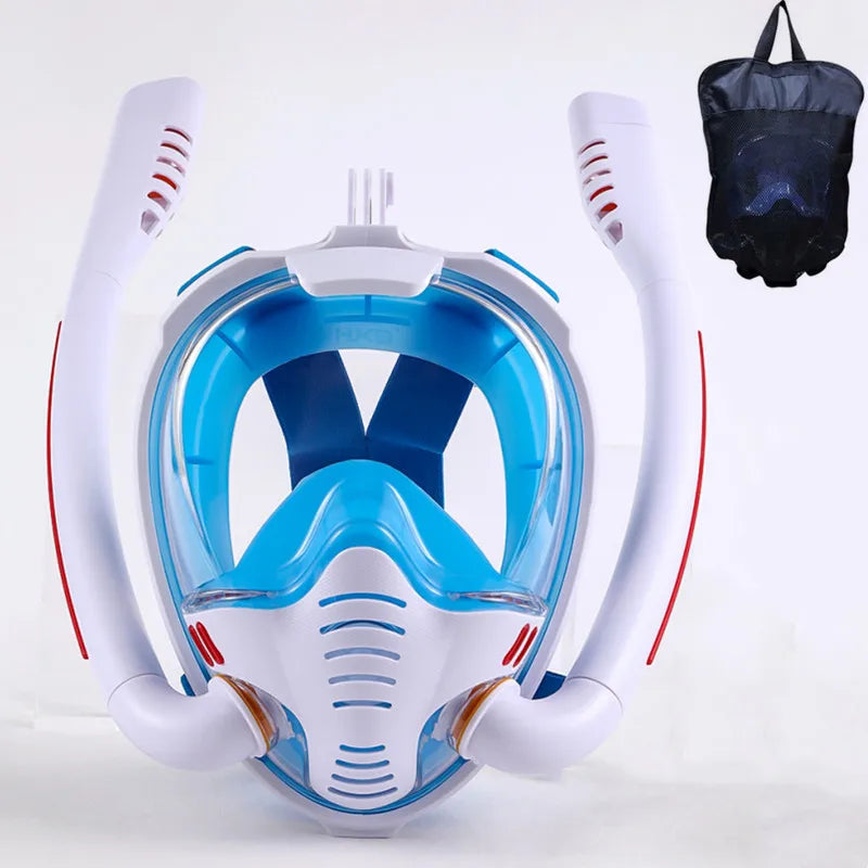 Full Dry Snorkel Mask with Dual Tubes – 180° Panoramic View Anti-Fog Diving Mask 🤿🌊