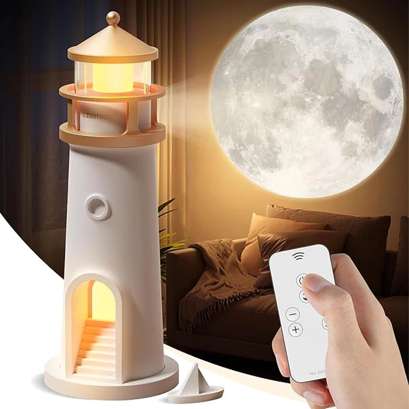 Lighthouse Moon Projector Lamp | Bluetooth Speaker, Motion Sensor & Remote Control Ambient Light