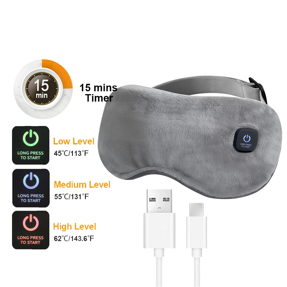 USB Heated Hot Compress Eye Mask | Digital Temperature Control Eye Shade for Dry Eyes & Strain Relief